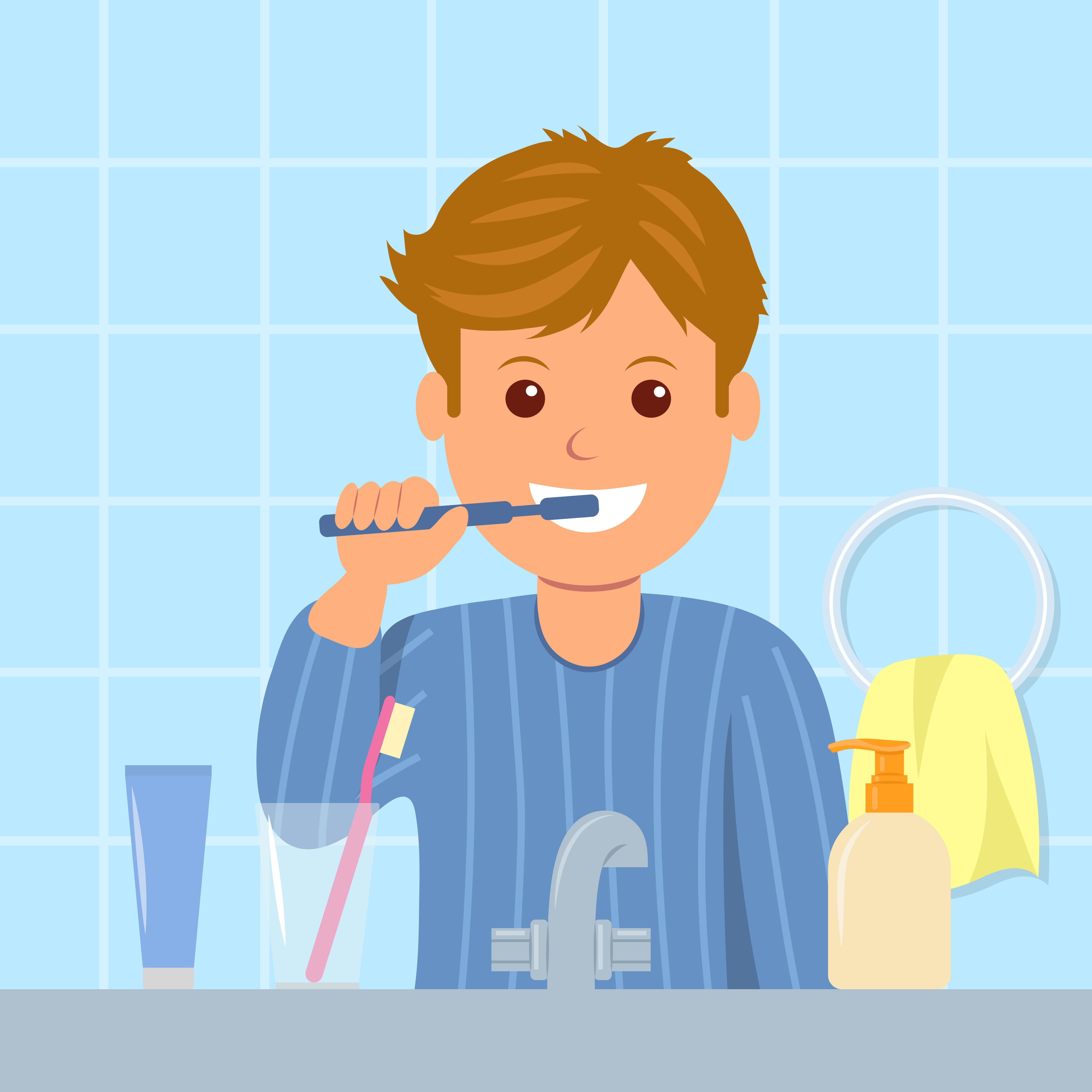 Мультяшный мальчик чистить зубы